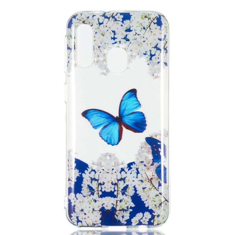 Cover Samsung Galaxy A40 Blå Sommerfugl Og Vinterblomster