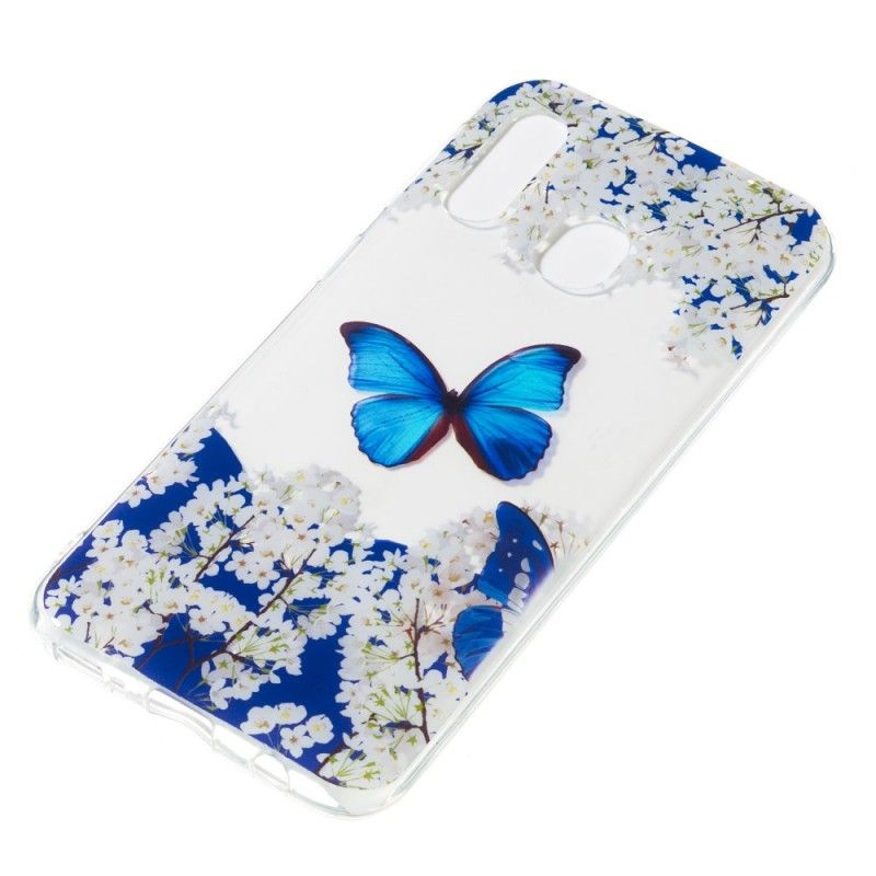 Cover Samsung Galaxy A40 Blå Sommerfugl Og Vinterblomster