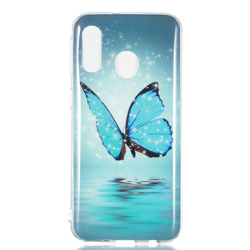 Cover Samsung Galaxy A40 Fluorescerende Blå Sommerfugl