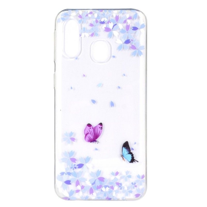 Cover Samsung Galaxy A40 Gennemsigtige Sommerfugle Og Blomster Original