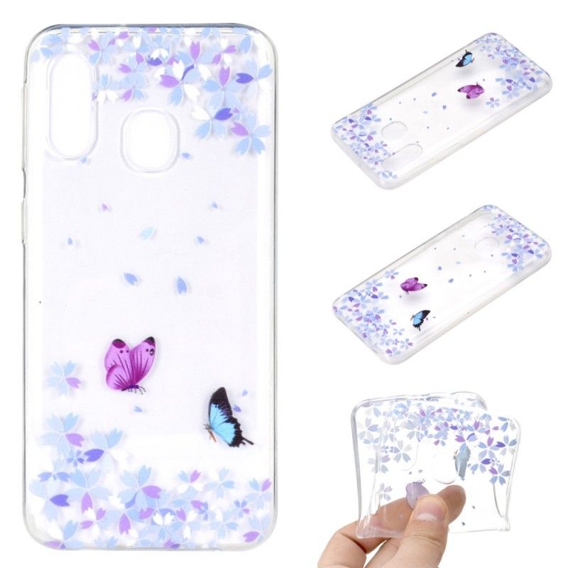 Cover Samsung Galaxy A40 Gennemsigtige Sommerfugle Og Blomster Original