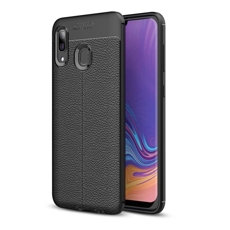 Cover Samsung Galaxy A40 Sort Mobilcover Dobbeltlinjeret Lychee-Lædereffekt