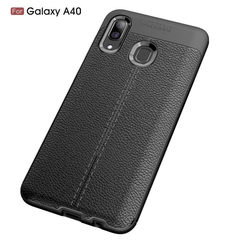 Cover Samsung Galaxy A40 Sort Mobilcover Dobbeltlinjeret Lychee-Lædereffekt