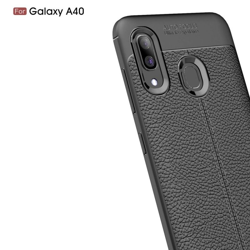 Cover Samsung Galaxy A40 Sort Mobilcover Dobbeltlinjeret Lychee-Lædereffekt