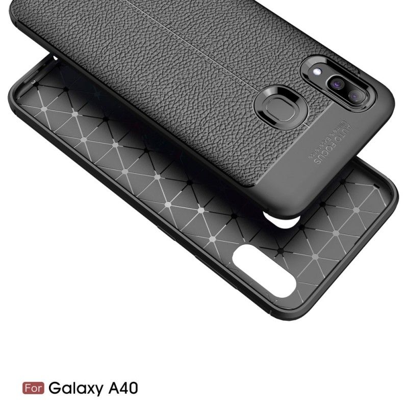 Cover Samsung Galaxy A40 Sort Mobilcover Dobbeltlinjeret Lychee-Lædereffekt