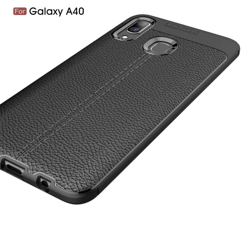 Cover Samsung Galaxy A40 Sort Mobilcover Dobbeltlinjeret Lychee-Lædereffekt