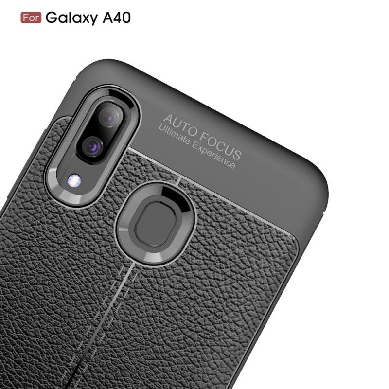 Cover Samsung Galaxy A40 Sort Mobilcover Dobbeltlinjeret Lychee-Lædereffekt