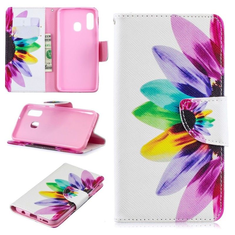 Flip Cover Læder for Samsung Galaxy A40 Akvarelblomst