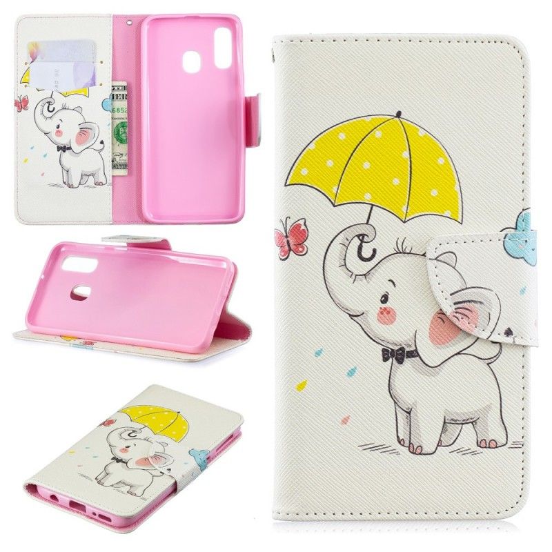 Flip Cover Læder for Samsung Galaxy A40 Baby Elefant