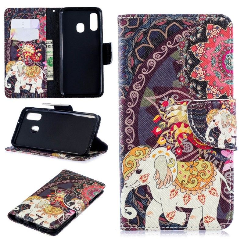 Flip Cover Læder for Samsung Galaxy A40 Etnisk Elefantmandala