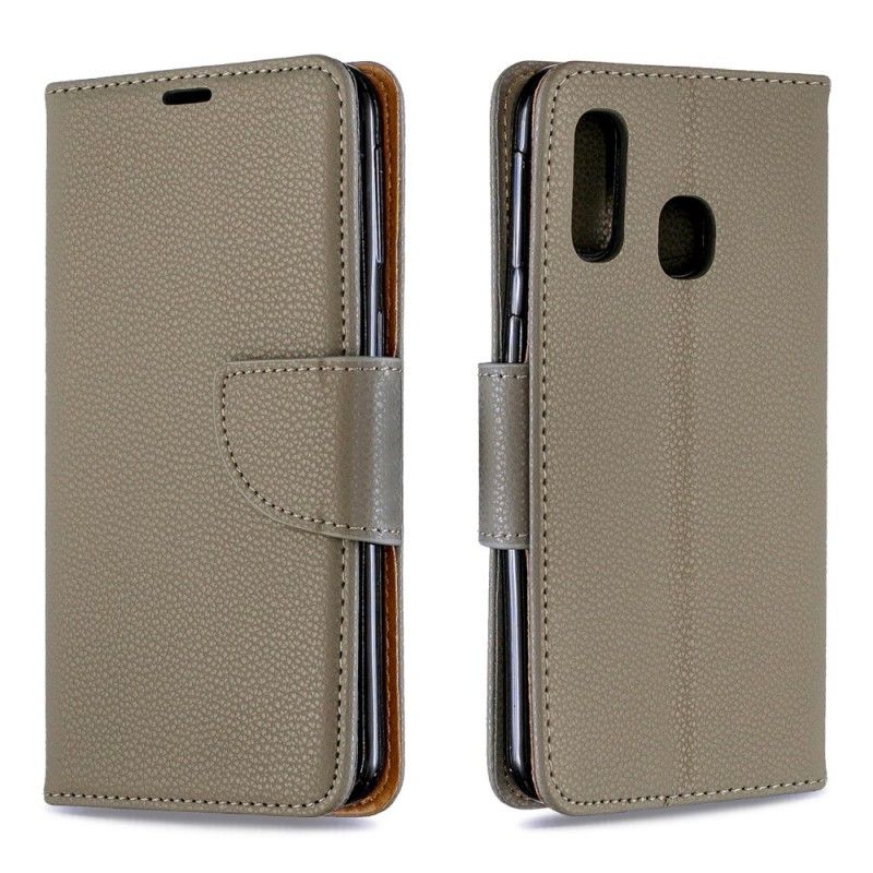 Flip Cover Læder for Samsung Galaxy A40 Mørkeblå Lychee Skrå Flap