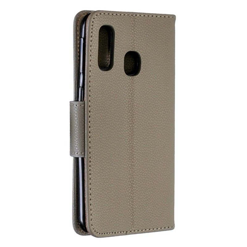 Flip Cover Læder for Samsung Galaxy A40 Mørkeblå Lychee Skrå Flap