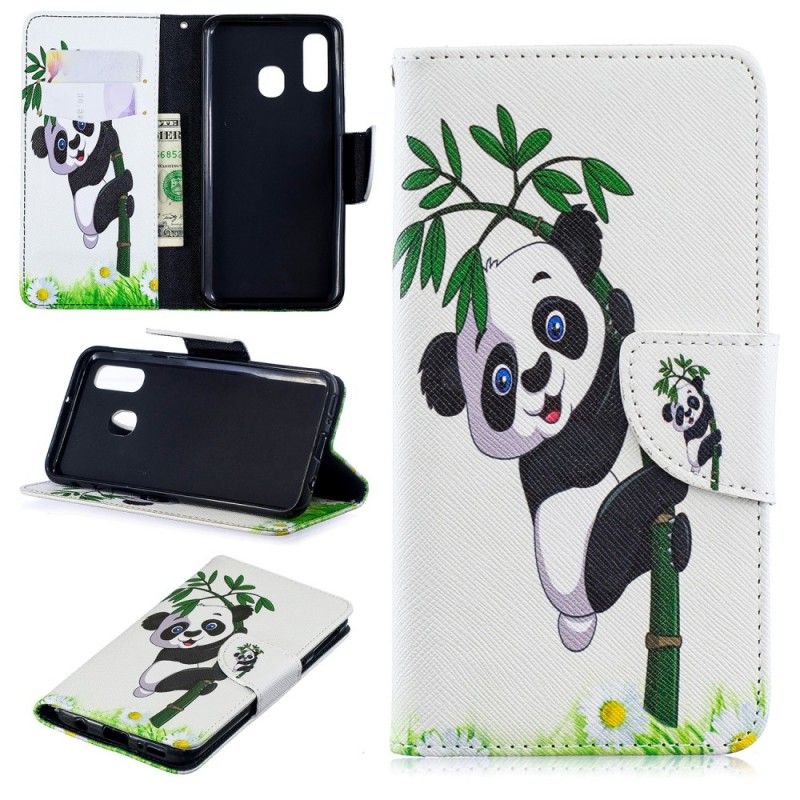 Flip Cover Læder for Samsung Galaxy A40 Panda På Bambus