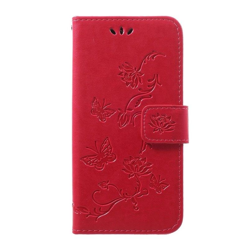 Flip Cover Læder for Samsung Galaxy A40 Sort Sommerfugle Og Tanga Blomster