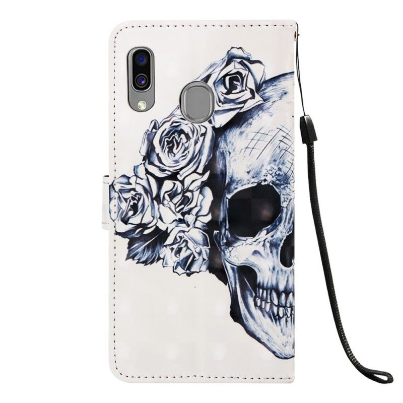 Flip Cover Læder Samsung Galaxy A40 Blomstret Kranium Original