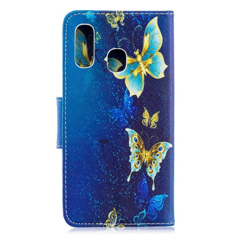 Flip Cover Læder Samsung Galaxy A40 Gyldne Sommerfugle