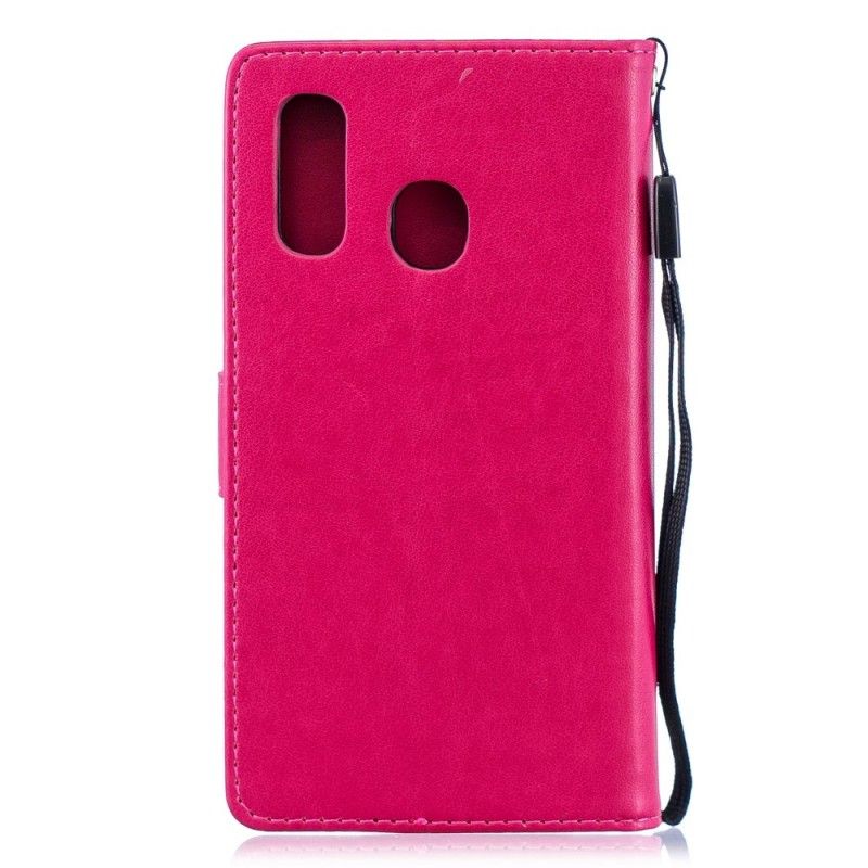 Flip Cover Læder Samsung Galaxy A40 Magenta Hvirvlende Sommerfugle Original