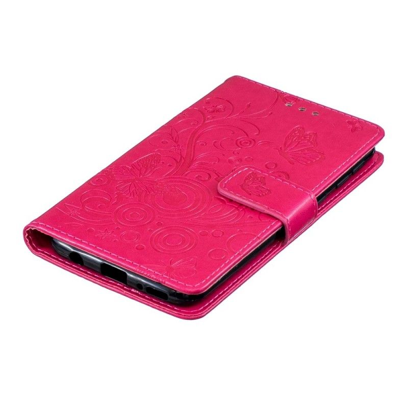 Flip Cover Læder Samsung Galaxy A40 Magenta Hvirvlende Sommerfugle Original