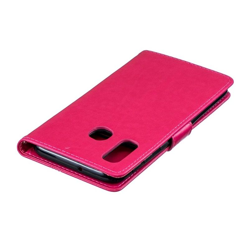 Flip Cover Læder Samsung Galaxy A40 Magenta Hvirvlende Sommerfugle Original