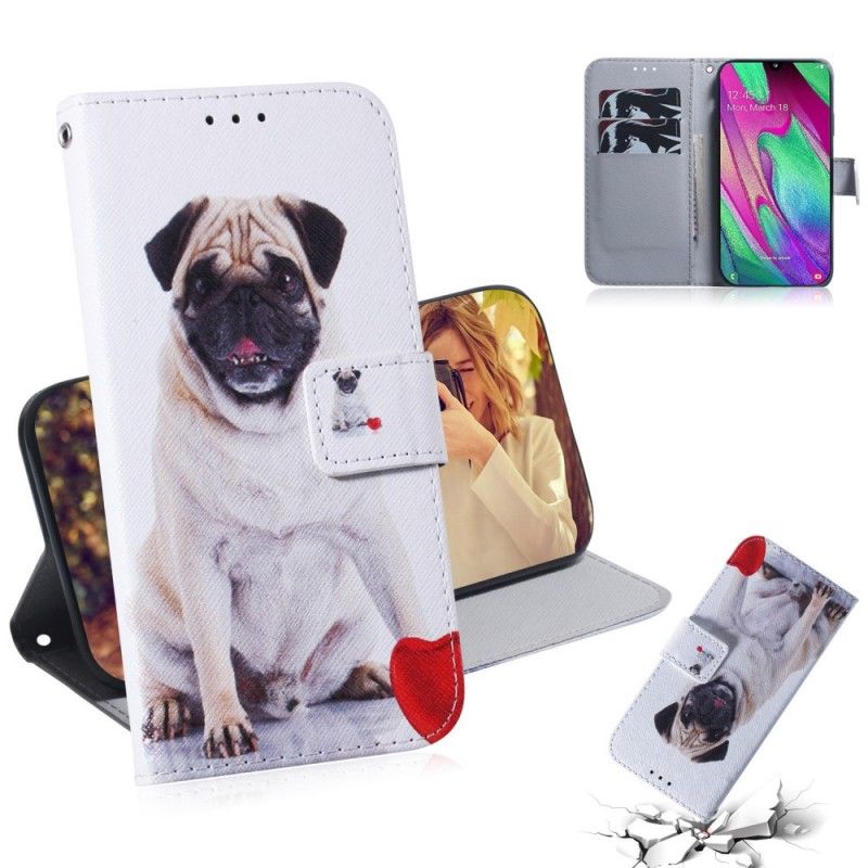 Flip Cover Læder Samsung Galaxy A40 Mops Hund Beskyttelse