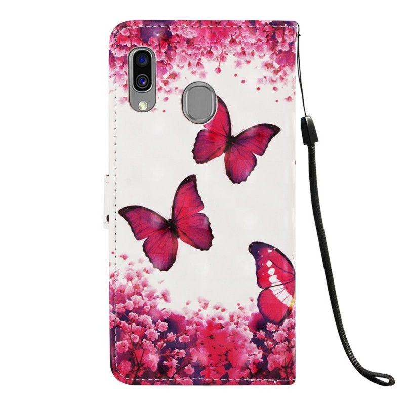 Flip Cover Læder Samsung Galaxy A40 Røde Sommerfugle Original