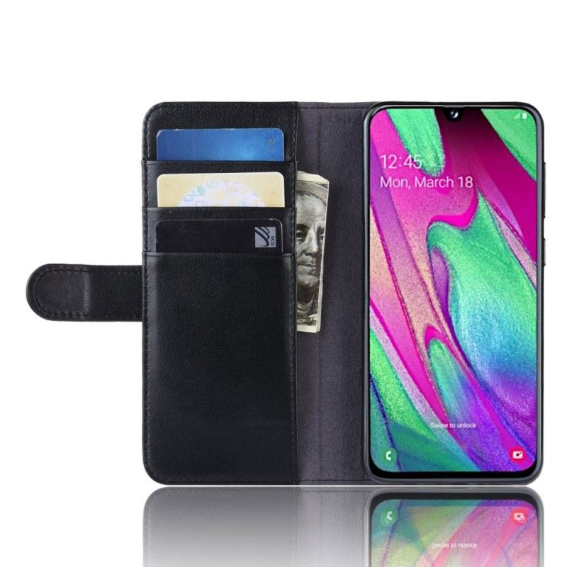 Flip Cover Læder Samsung Galaxy A40 Sort Delt Læder