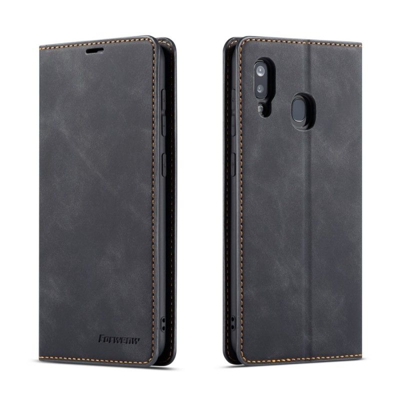 Flip Cover Læder Samsung Galaxy A40 Sort Forwenw Lædereffekt Original