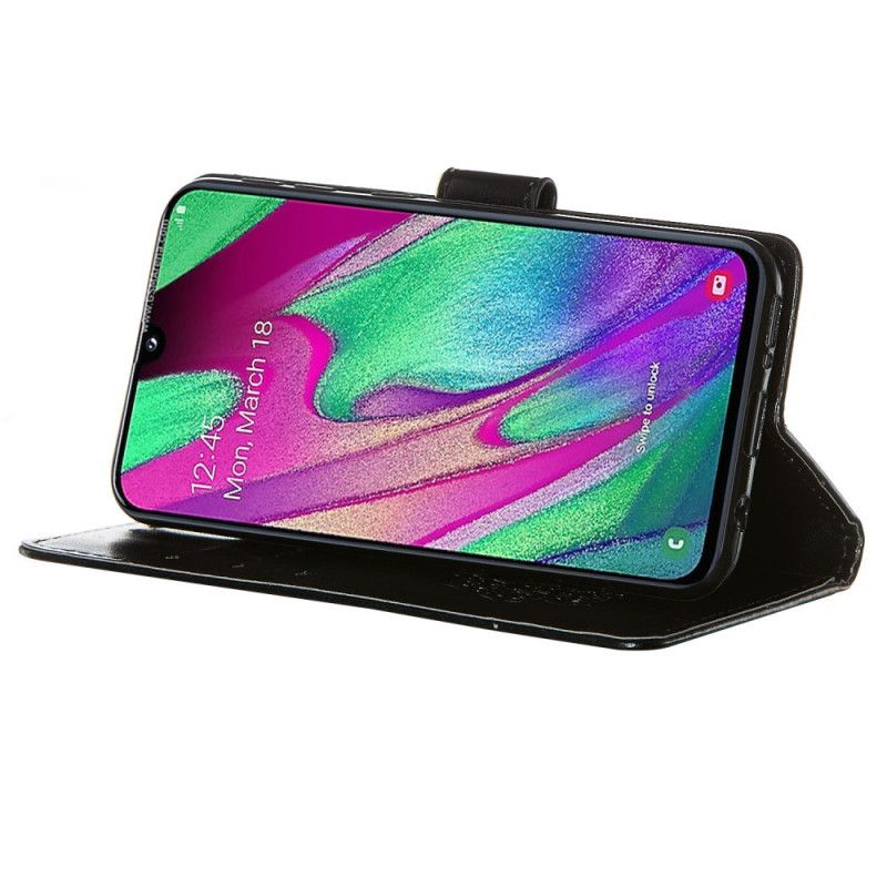 Flip Cover Læder Samsung Galaxy A40 Sort Print Drømmefanger Og Nøglesnor Original