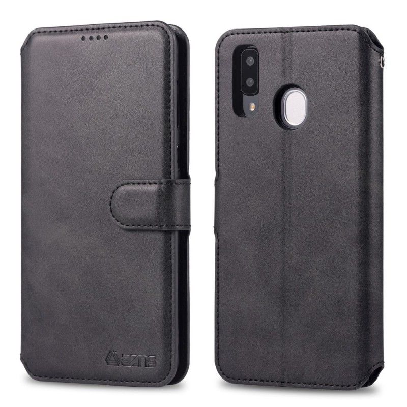 Flip Cover Læder Samsung Galaxy A40 Sort Retro Azns