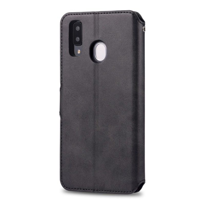 Flip Cover Læder Samsung Galaxy A40 Sort Retro Azns