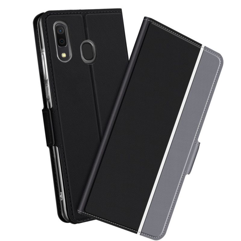 Flip Cover Læder Samsung Galaxy A40 Sort Tofarvet Baiyu-Serie Original