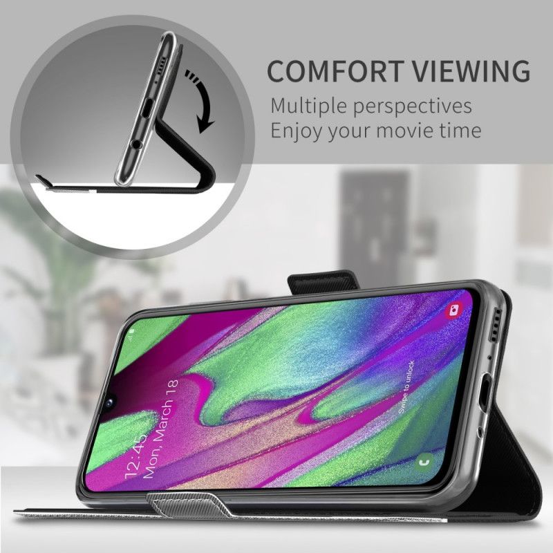 Flip Cover Læder Samsung Galaxy A40 Sort Tofarvet Baiyu-Serie Original