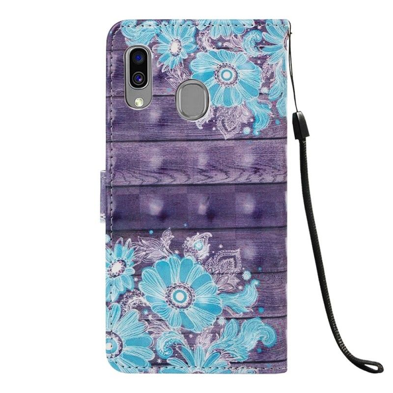 Flip Cover Samsung Galaxy A40 Blå Blomster