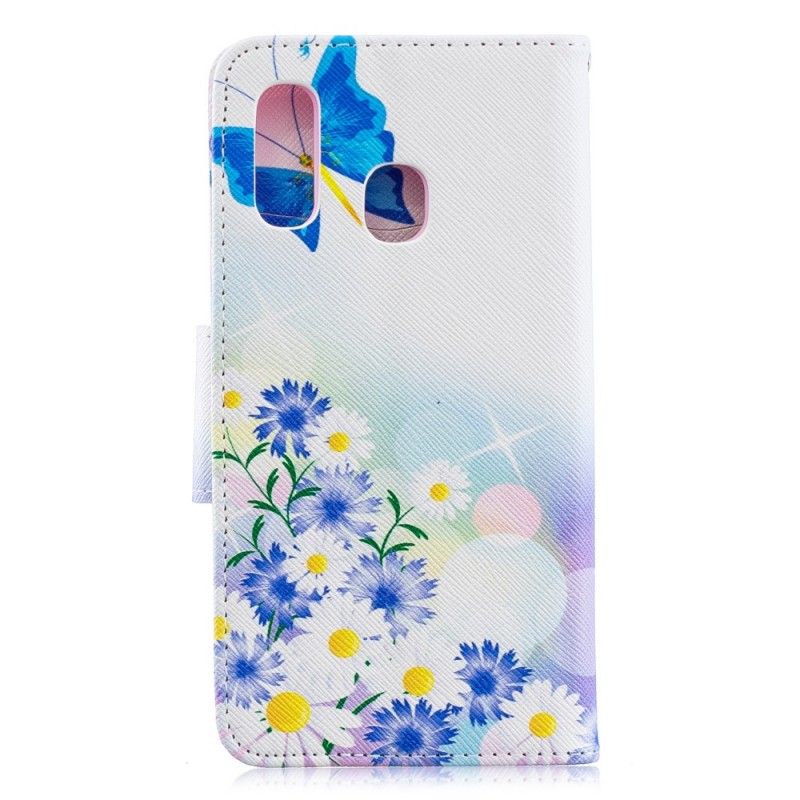 Flip Cover Samsung Galaxy A40 Magenta Mobilcover Sommerfugle Og Blomster Malet