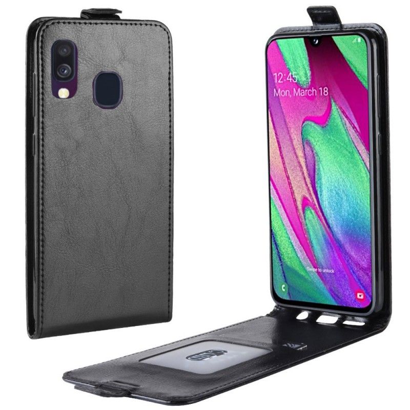 Flip Cover Samsung Galaxy A40 Sort Mobilcover Foldning Af Lædereffekt