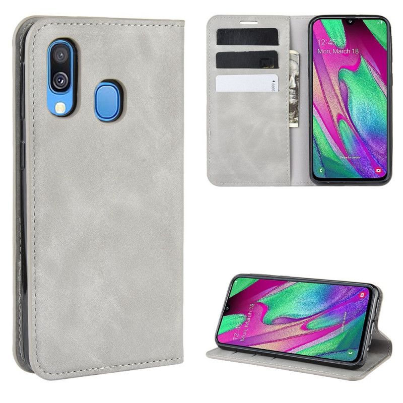 Læder Cover Samsung Galaxy A40 Sort Blødt Lædereffekt