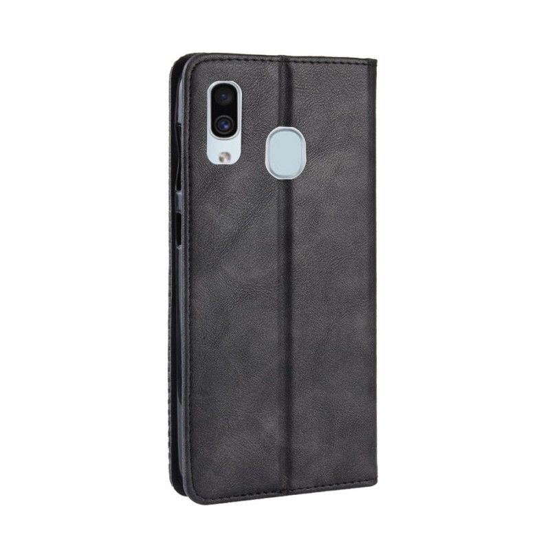 Læder Cover Samsung Galaxy A40 Sort Stiliseret Vintage Lædereffekt