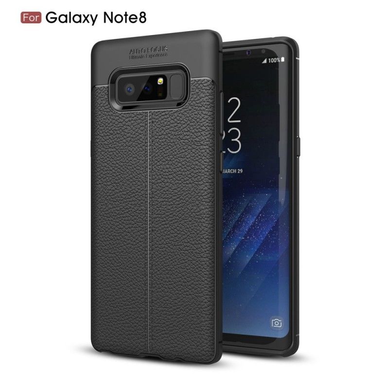 Cover for Samsung Galaxy Note 8 Sort Dobbeltlinjeret Lychee-Lædereffekt