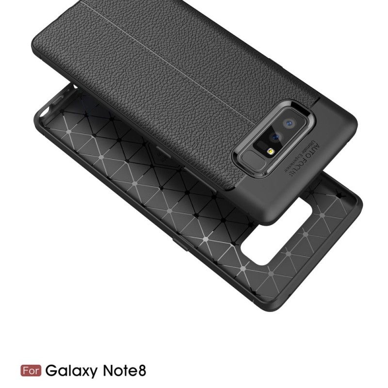 Cover for Samsung Galaxy Note 8 Sort Dobbeltlinjeret Lychee-Lædereffekt