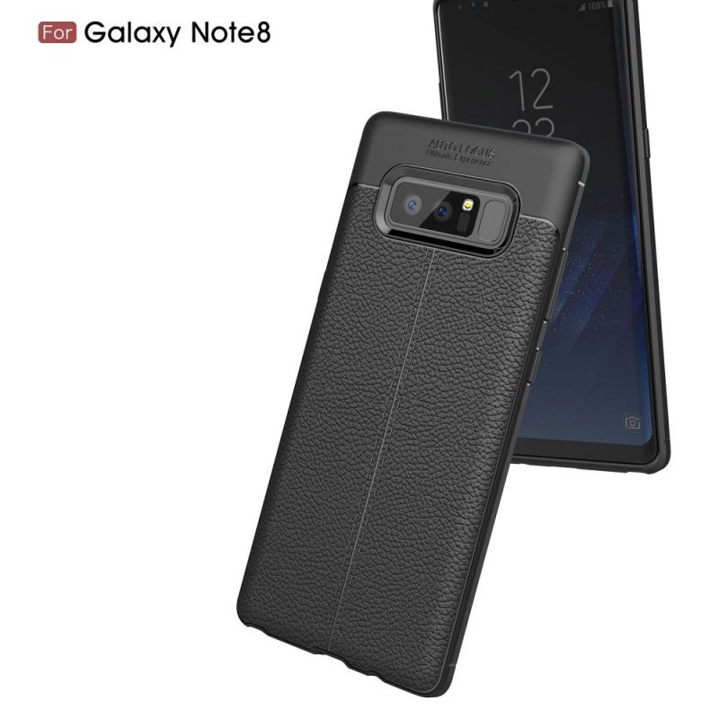 Cover for Samsung Galaxy Note 8 Sort Dobbeltlinjeret Lychee-Lædereffekt