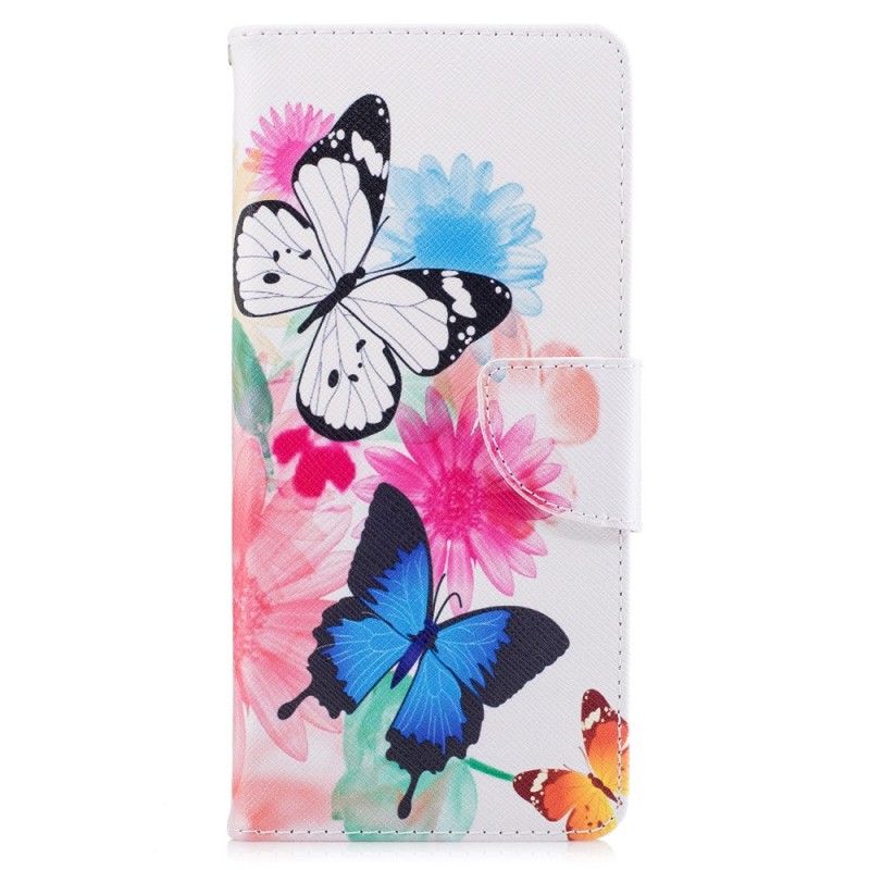 Flip Cover Samsung Galaxy Note 8 Lyserød Mobilcover Malede Sommerfugle Og Blomster