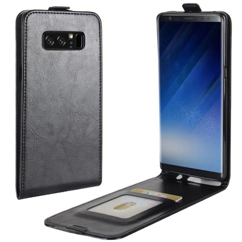 Flip Cover Samsung Galaxy Note 8 Sort Foldning Af Lædereffekt