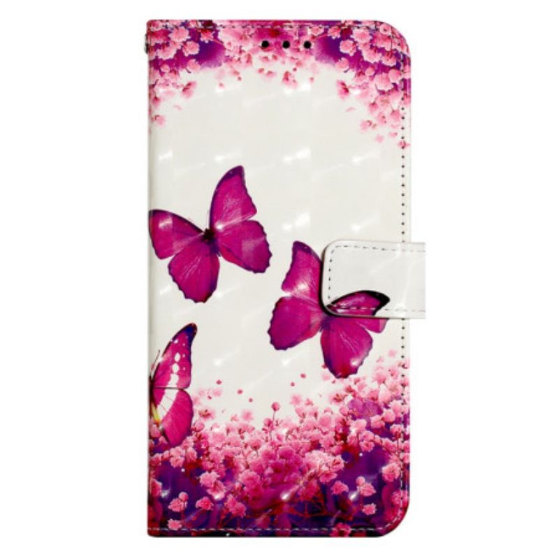 Læder Cover Oppo Reno 11 5g Telefon Etui Pink Sommerfugle