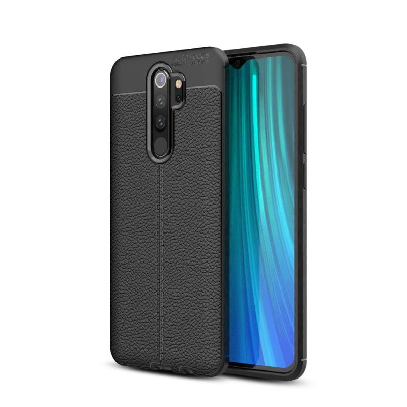 Cover for Xiaomi Redmi Note 8 Pro Sort Dobbeltlinjet Lychee-Lædereffekt