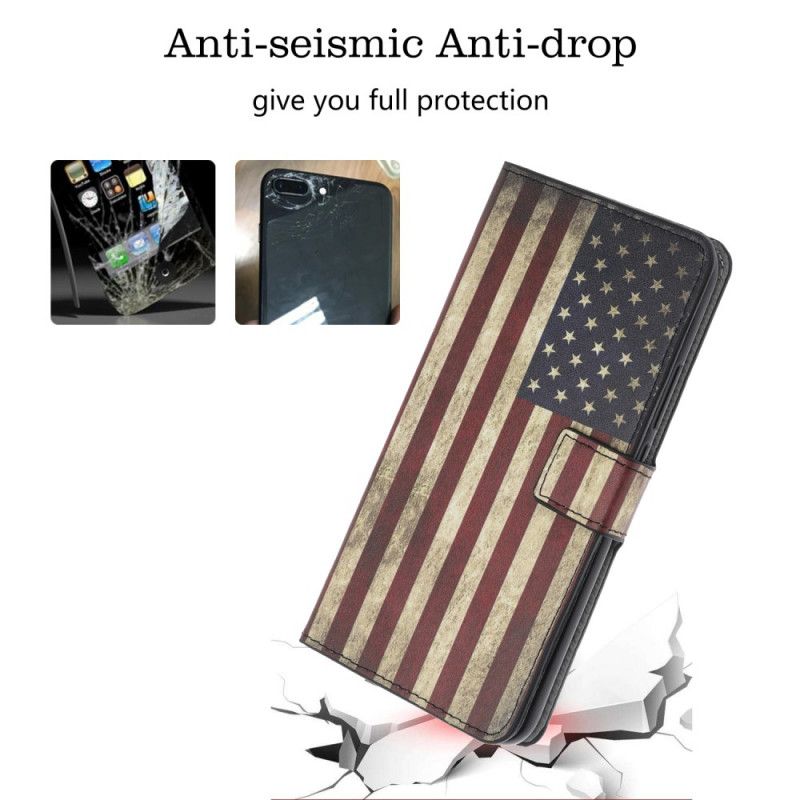 Flip Cover Læder Xiaomi Redmi Note 8 Pro Amerikansk Flag Original