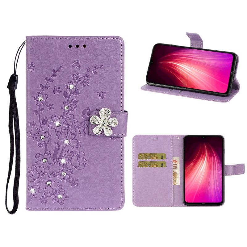 Flip Cover Læder Xiaomi Redmi Note 8 Pro Lys Lilla Blomstercharme Original