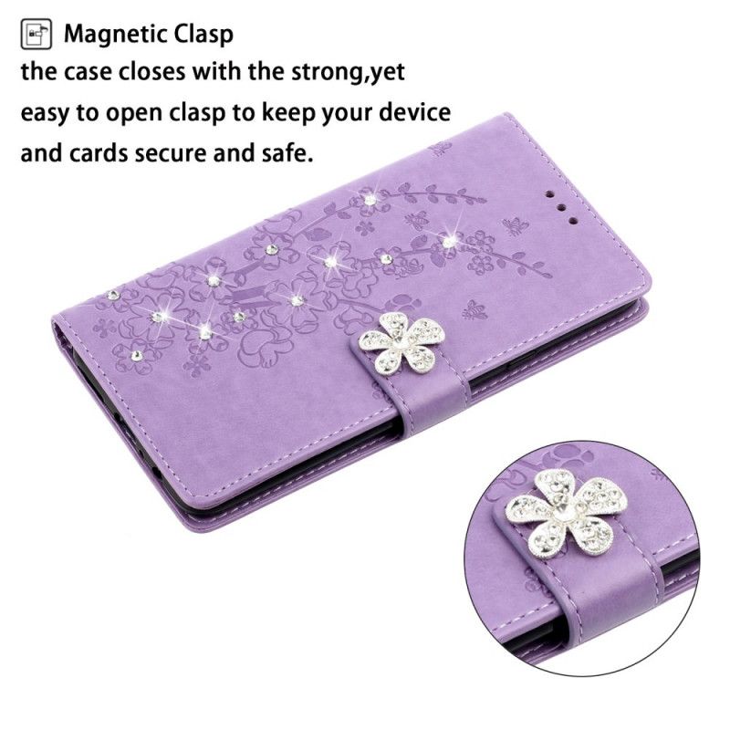 Flip Cover Læder Xiaomi Redmi Note 8 Pro Lys Lilla Blomstercharme Original