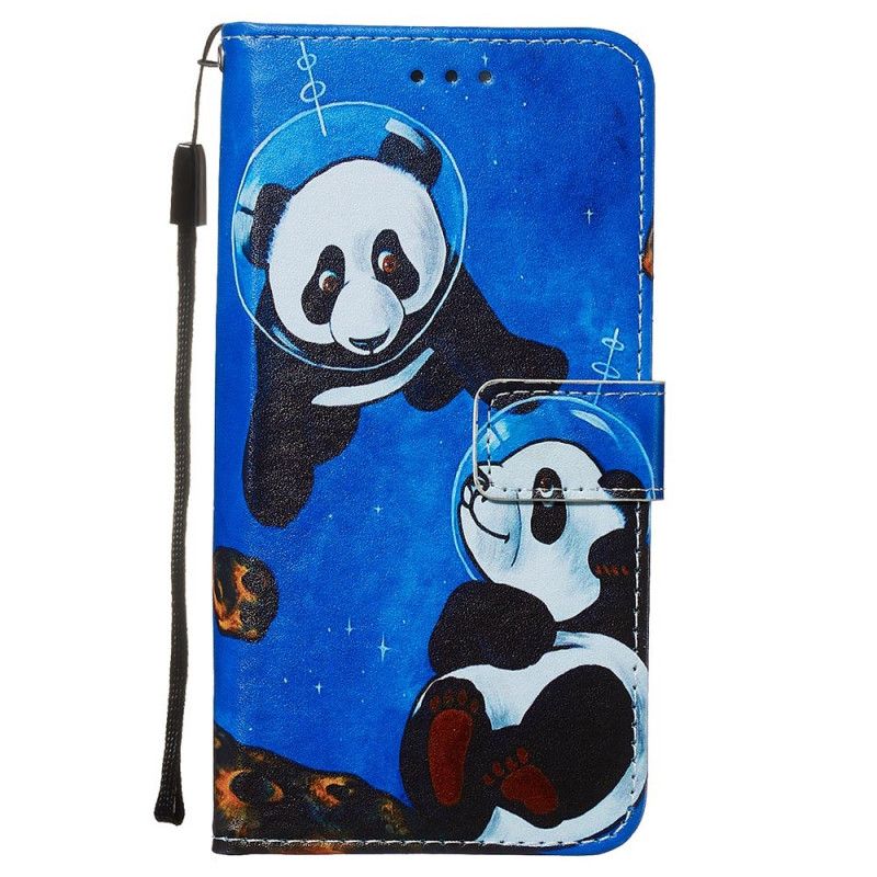 Flip Cover Læder Xiaomi Redmi Note 8 Pro Pandas Kosmonauter Med Rem Original