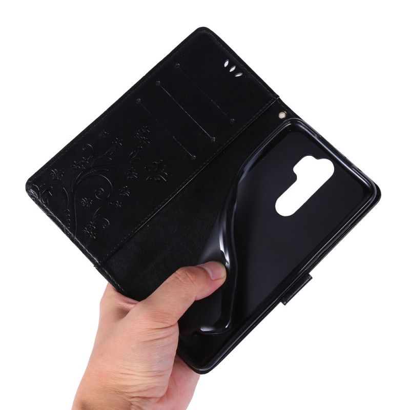 Flip Cover Læder Xiaomi Redmi Note 8 Pro Sort Sommerfugle Og Blomster Beskyttelse