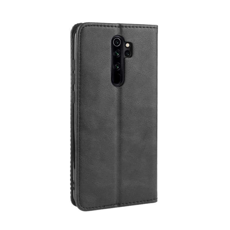 Læder Cover Xiaomi Redmi Note 8 Pro Sort Stiliseret Vintage Lædereffekt